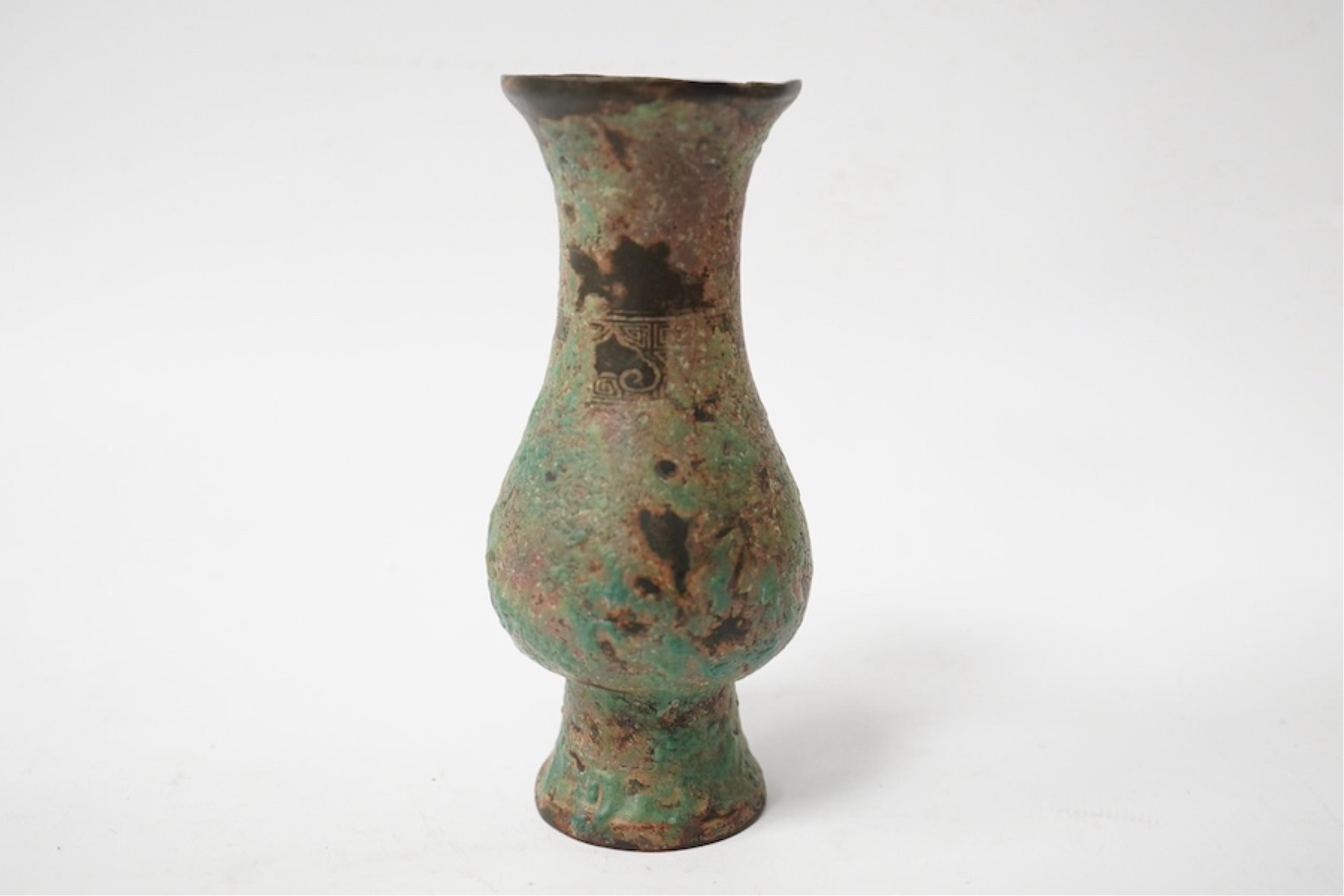 A Chinese archaistic bronze vessel, 13cm high. Condition - good considering age and use